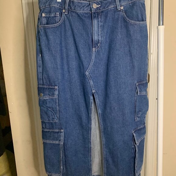 Garage Denim Utility Midi Skirt w/ Center Slit - Picture 1 of 3